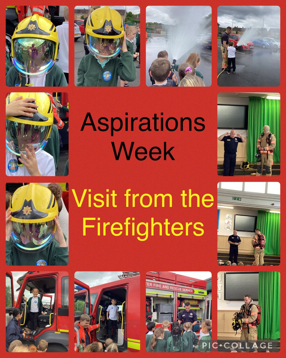 What a great #aspirationsweek24. Today we welcomed Green Watch to discuss fire safety and the role of a firefighter. We got to explore the engine, wear the uniform and have a go at squirting the hose. Some fabulous firefighters in the making! <a href="/TeamManorGreen/">Manor Green Primary #ReadyRespectfulSafe</a> <a href="/FocusTrust1/">Focus Trust</a>