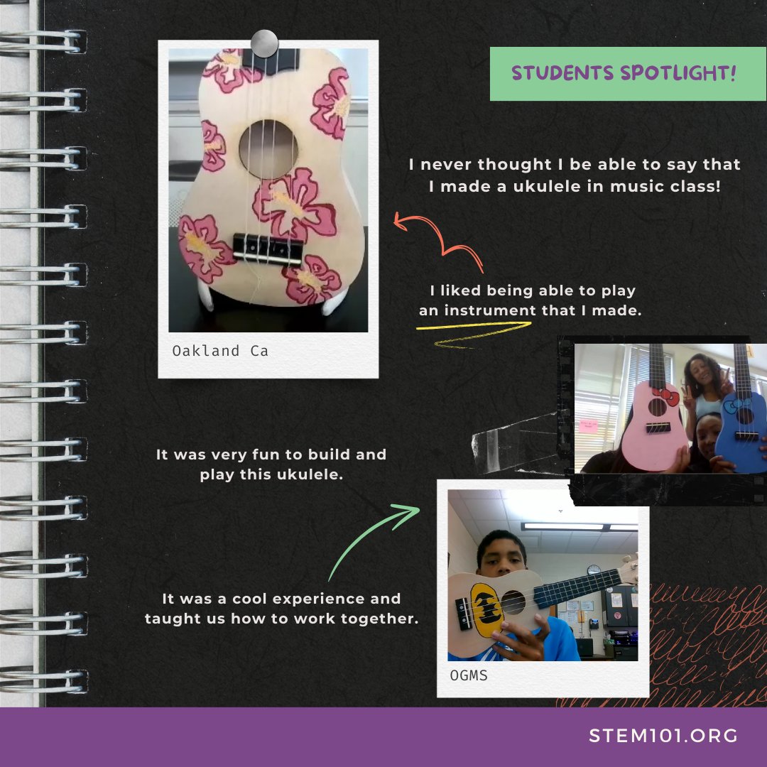 STEM101's tweet image. Turn strumming into STEM learning! The Ukulele Project combines hands-on learning with musical fun:

🔎  Explore how the ukulele transforms mechanical energy into sound waves, including amplification, fabrication, and manufacturing principles.

#STEMactivitiesforkids #STEMKits