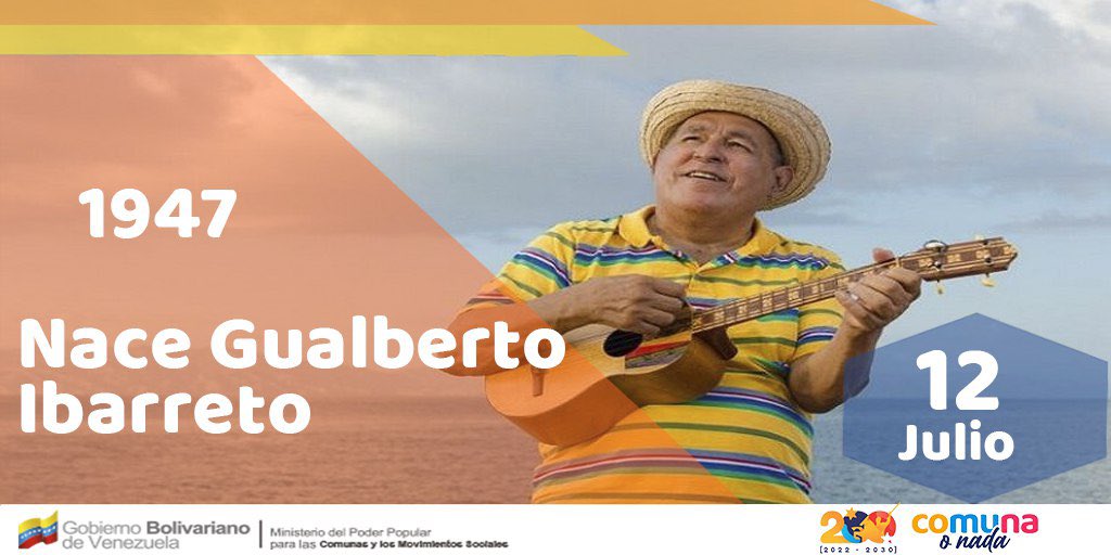 #Efeméride🗓️| #12Jul de 1947, nace Gualberto Ibarreto. Cantante de música popular venezolana, especializado en ritmos de la costa Caribe oriental como el galerón, la malagueña, la jota y el polo.