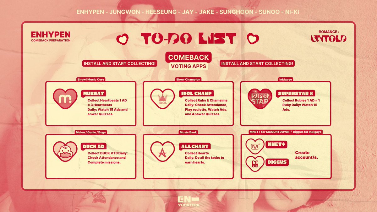 _jyangwon's tweet photo. idolchamp, allchart, and duckad are our prio voting apps as of the moment. if you can still collect on other apps please do! let's double our efforts this time cuz enhypen deserves more!! TAKE NOTE OF STREAMING AS WELL. FIGHTING ENGENES 🫂😭 https://t.co/lYw5uJfwgX