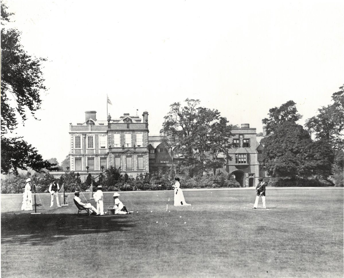Did you know Tennis was originally called "Sphairistike", an ancient Greek word that translates to 'playing the ball with skill'.

 This 1874 Edwardian photo captures a game of "Sphairistike," on the lawns of Croxteth Hall!🏅 

#wimbledon2024 #CroxtethHall #VintageTennis