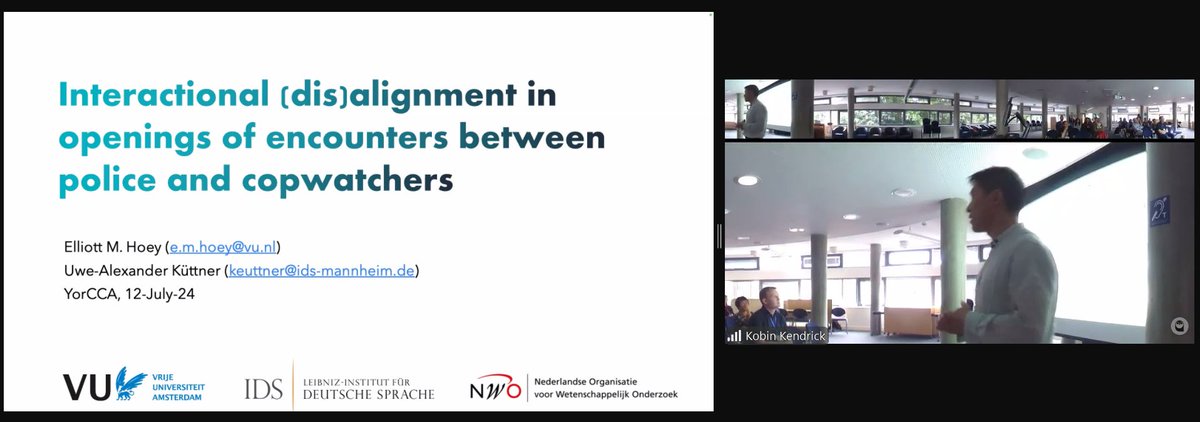 Elliot Hoey <a href="/elliotthoey/">Elliott</a> presents on the activity of police recording in public and how interactional (dis)alignment happens between participants.
#YorCCA
