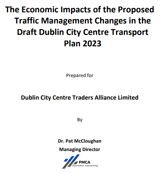 Reading through an economic impact report for carpark owners on the Dublin City Centre Transport Plan, which argues that two short bus lanes will cost Dublin millions.
 
Let's just say I hope they didn't pay too much for it. 

A few points that jump out: 🧵