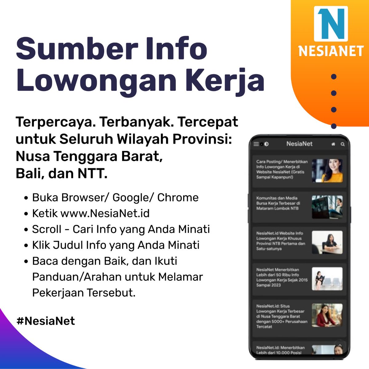NesiaNet's tweet photo. Sumber Info Lowongan Kerja Seluruh Wilayah Provinsi Nusa Tenggara Barat, Bali, dan NTT
Website Sumber Info Lowongan Kerja, Terpercaya. Terbanyak. Tercepat untuk Seluruh Wilayah Provinsi: Nusa Tenggara Barat, Bali, dan NTT. 🌴🏝️

🖥️ Klik https://t.co/pD4e0dXAYM #NesiaNet https://t.co/sQiva8dJlU