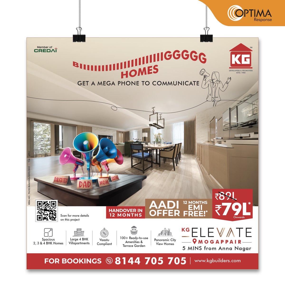OptimaResponse's tweet photo. New Work Alert

Optima Response latest campaign for KG Foundations. These homes are the largest sizes available in that locality currently. With most home buyers looking for larger homes, we decided to showcase the size of the apartment as the reason to buy. https://t.co/b2zazo9i28