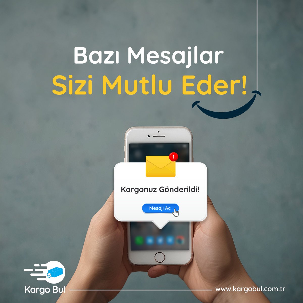 KargoBul's tweet photo. Ne zaman görsek her defasında mutlu edebilen mesajlar vardır: Kargonuz gönderildi! 😊

Kargonun dijital hali #KargoBul ile gönderdiğiniz kargolarda bu mesajı almak için neredeyse hiç beklemezsiniz.😊

Çünkü Kargo Bul demek hız demek.

https://t.co/3oXeiYTMzn
#KolayKargo https://t.co/Nar95r2KQE