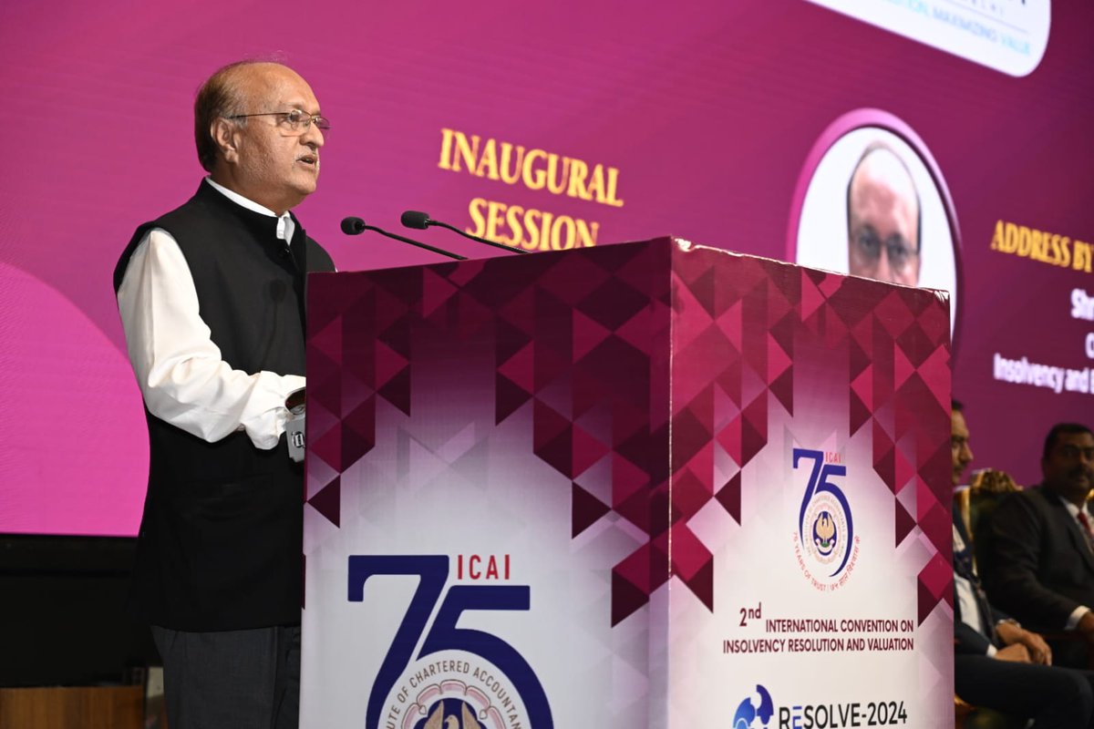 theicai's tweet photo. Shri Ravi Mital, Chairperson, IBBI highlighted that IBC not only protects creditors interests but also promotes economic growth in the nation, which is reflected by NPAs being at lowest levels during his address at the #Resolve2024 https://t.co/E3YmyjMin6