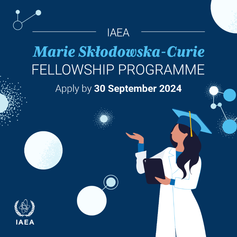iaeaorg's tweet photo. 📢 The 5th Marie Skłodowska-Curie Fellowship Programme application cycle is NOW OPEN! 

Women looking to pursue a career in nuclear science, be sure to apply by 30 September. #NuclearNeedsWomen 

Tap here to find more information 👇