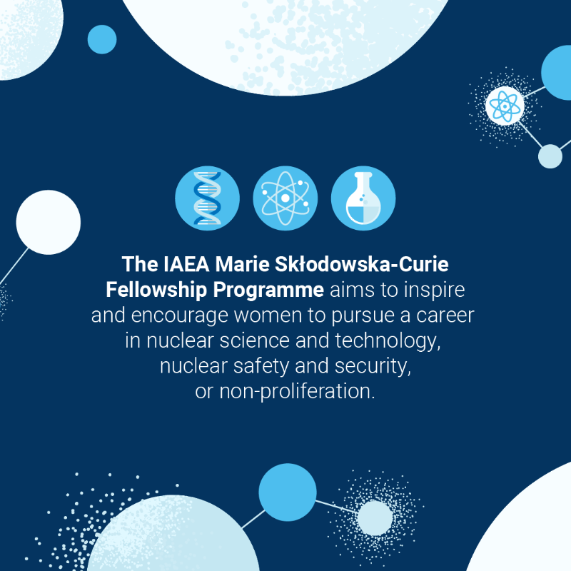 iaeaorg's tweet photo. 📢 The 5th Marie Skłodowska-Curie Fellowship Programme application cycle is NOW OPEN! 

Women looking to pursue a career in nuclear science, be sure to apply by 30 September. #NuclearNeedsWomen 

Tap here to find more information 👇