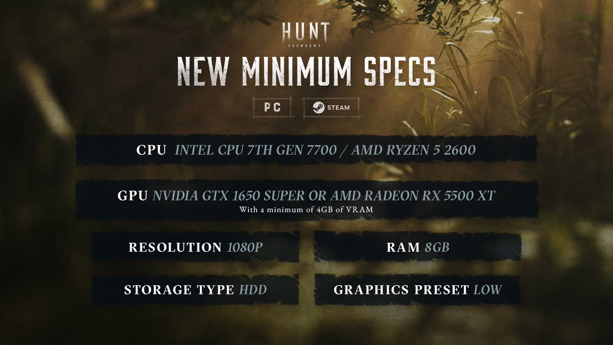 firewitch74's tweet image. The August launch for @HuntShowdown  is fast approaching. Make sure you check out the new minimum specs. #huntshowdown #update #specs