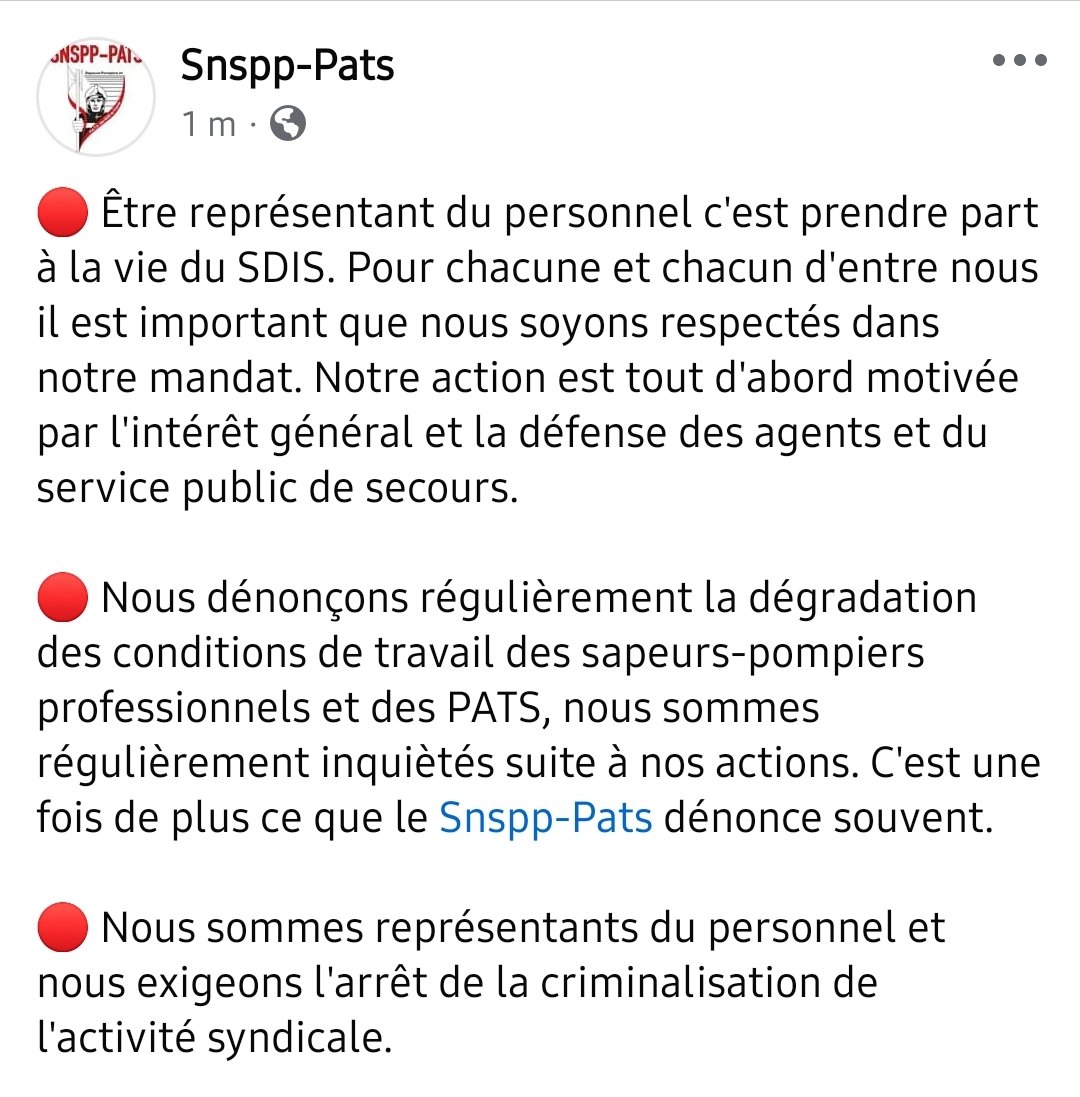 SNSPP_PATS's tweet photo. 🔴 Nous sommes représentants du personnel et nous exigeons l'arrêt de la criminalisation de l'activité syndicale. 

👉 @followers @DG_SecCivile @PorteParoleSC @CESIunions @SecCivileFrance @SNSPP_PATS @Interieur_Gouv https://t.co/05CzzUEQIg