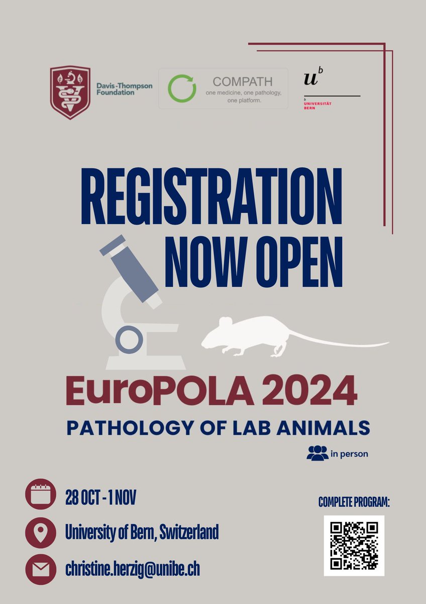 rebecascalco's tweet image. A call for all interested in #laboratoryanimals #pathology 

Don’t miss your chance – Register now for this renowned comprehensive course Lab Animal Pathology! 🐁 🐭 🔬 

See the complete program in the QR Code or in the link:

lnkd.in/eUQPX6Eu