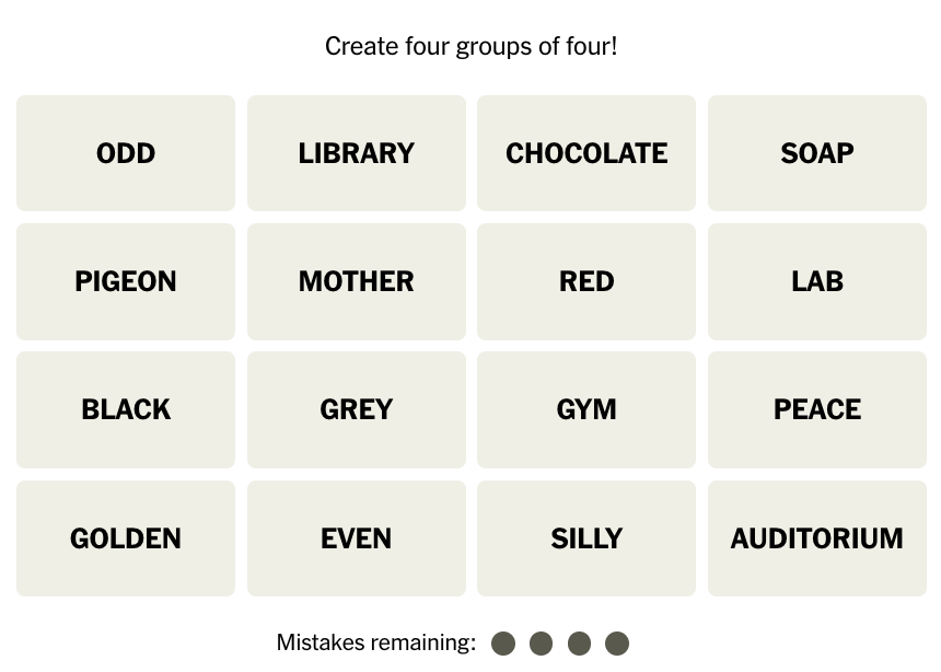 nytimes's tweet photo. How did you do in Connections today? Players must select four groups of four words without making more than three mistakes. https://t.co/110bLnVML3 https://t.co/K9gxsZr3dL