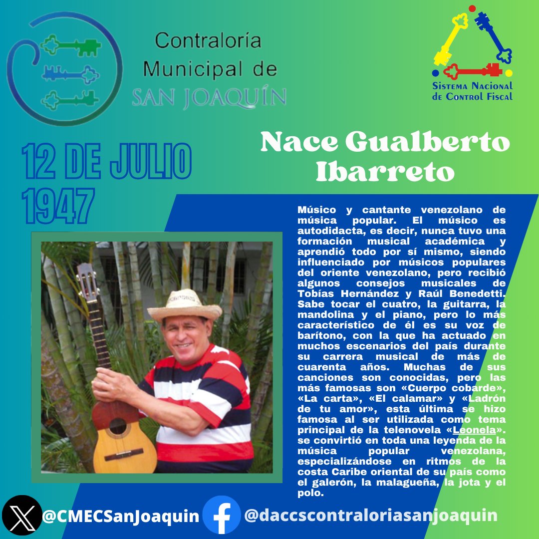 Feliz y bendecido día. Tal día como hoy nace Gualberto Ibarreto (1947) | Músico y cantante venezolano de música popular.