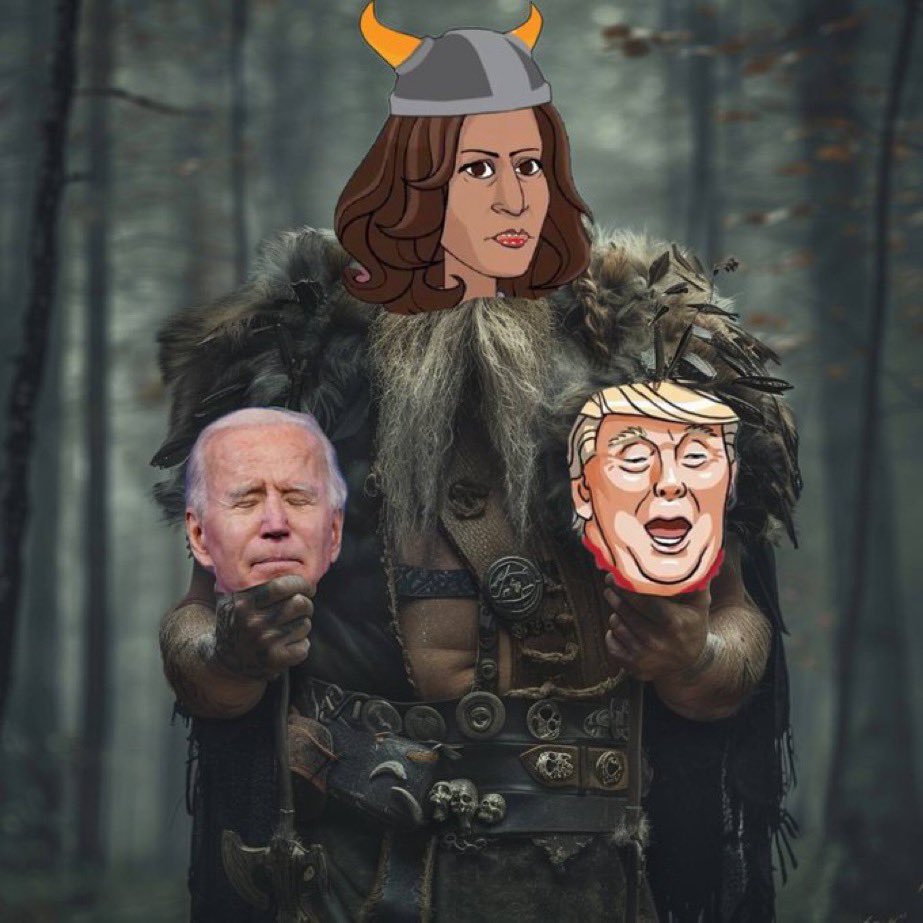 420FirstFloki's tweet photo. @uluwatuguy1 @giba_machado #kamHALLA to #valHALLA 🤑

$BIDEN enjoy your 🍦 while #Kamhalla wearing her $FLOKI inspired Viking helmet takes on $Trump and his $Maga loyalists 

$Barron and #Melania will definitely be entertained 

Only 150K MC 👀

https://t.co/DDoLhfcpPK https://t.co/I5nhe6zBfk
