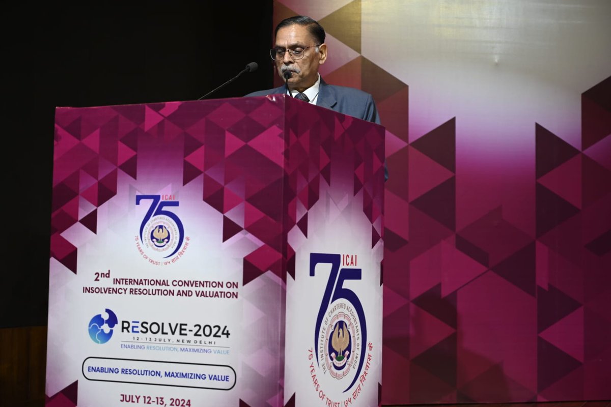 theicai's tweet photo. @CaRANJEET @CJSNanda @IBBIlive Hon'ble Justice Ashok Bhushan, Chairperson, NCLAT mentioned that Business Integrity is crucial for investor confidence and acknowledged that FY 23-24 showed tremendous success in insolvency resolution during 2nd International Convention on Insolvency &amp; Valuation. #Resolve2024 https://t.co/LirrB8GLQD