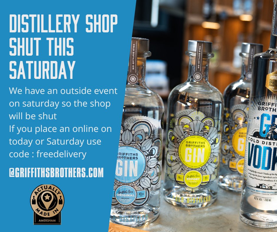 Free delivery on all online orders placed today and Saturday! 

#distillery #event #artisanfood #pennst #Amersham #Beaconsfield  #marlow #hazlemere #highwycombe #gin