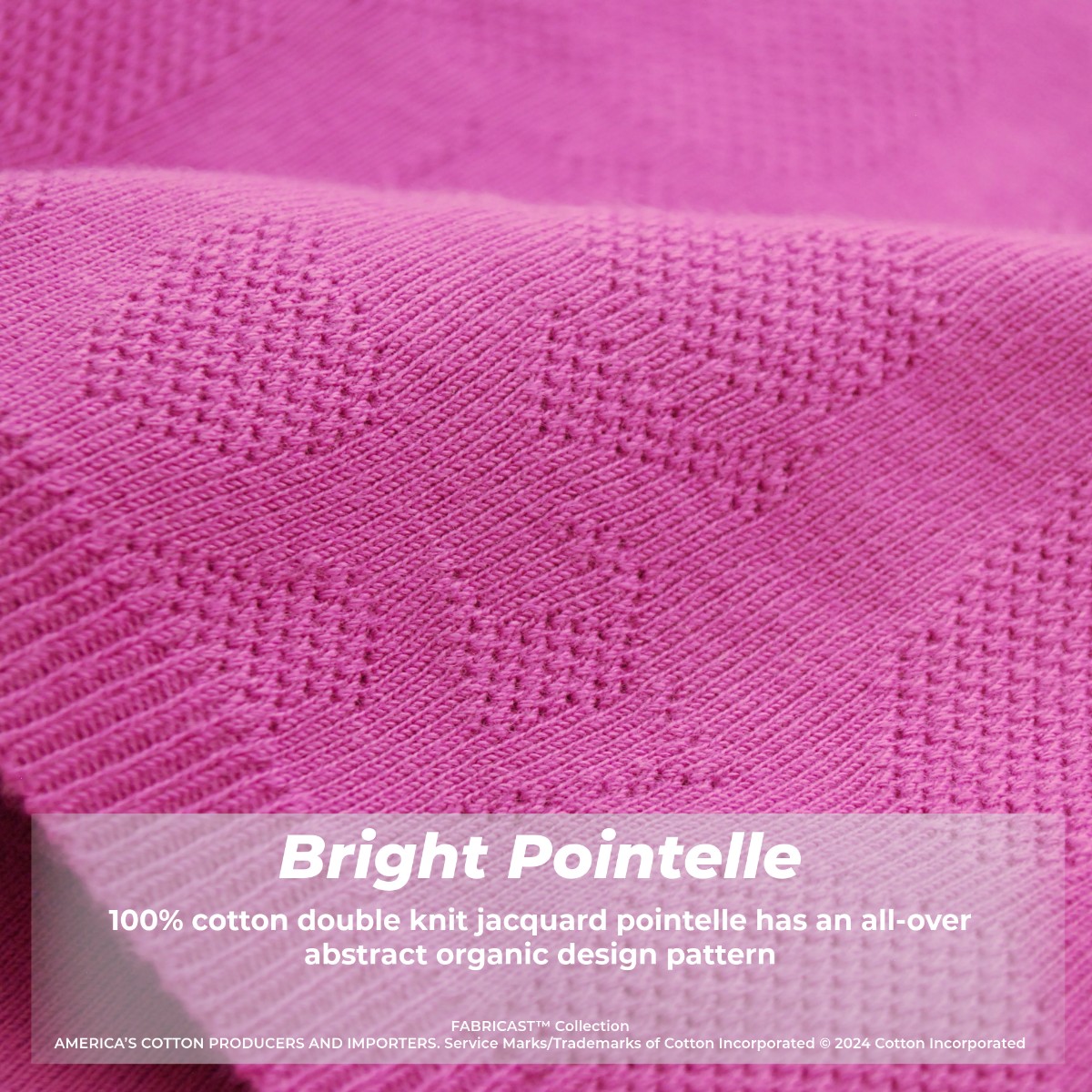 Commit to #sustainability &amp; choose #naturalfibers this #PlasticFreeJuly. This brightly hued 100% #cotton double knit jacquard pointelle features an all-over abstract organic design pattern. What will you create? #FabricFriday <a href="/cotton_works/">CottonWorks™</a> 
cottonworks.com/en/fabricast/d…