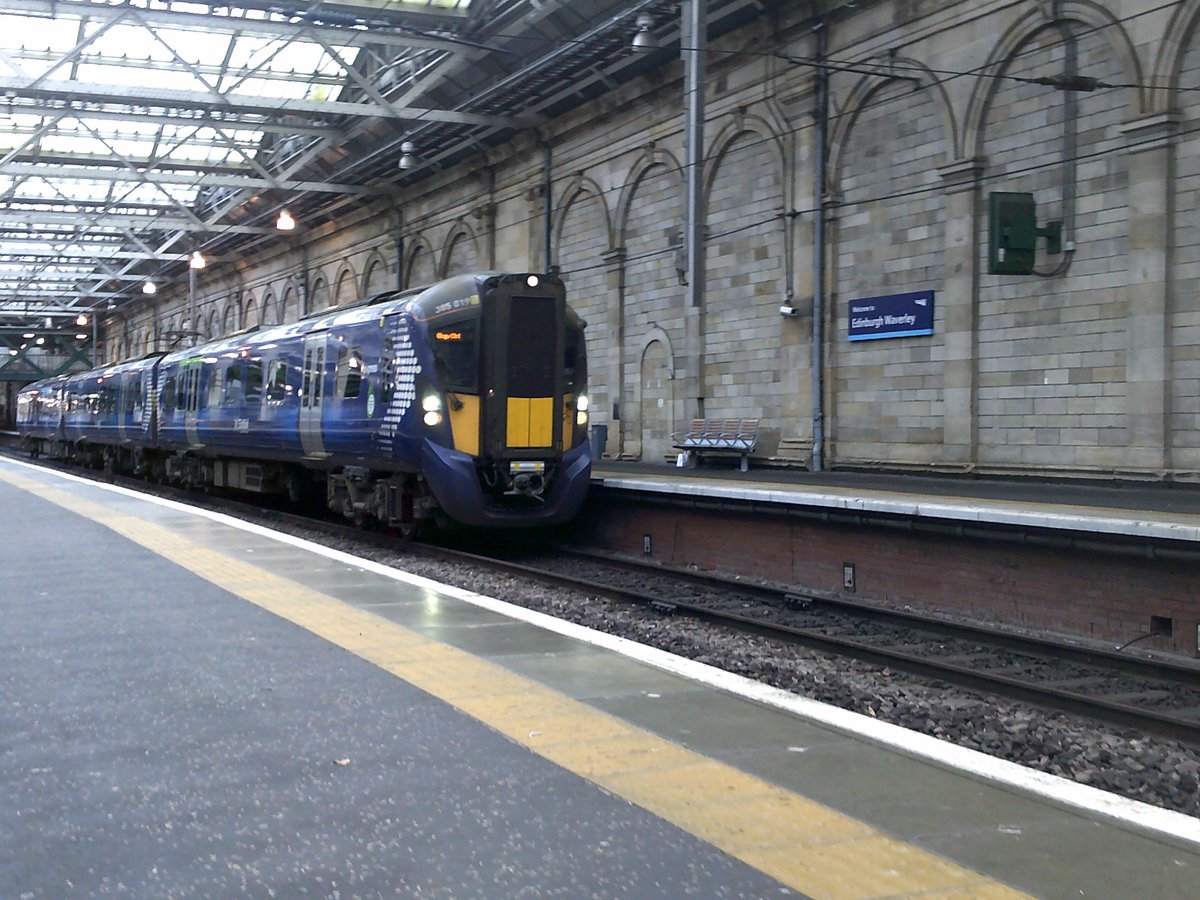 ukrailadventure's tweet photo. Next up is a photo of Austin's from North of the Border. #class385 019 about to depart Edinburgh Waverley last Autumn. I always encourage him to take pictures of the everyday as one day, this could be very interesting! https://t.co/aoIRb1ZABv