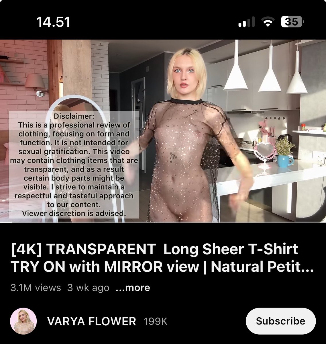 emdk's tweet photo. @TeamYouTube Obviously! But this is insane. This one has over 3M views. One search for “transparent clothes review” and you end in a rabbit hole of softcore porn. https://t.co/KD2kIVF8O8