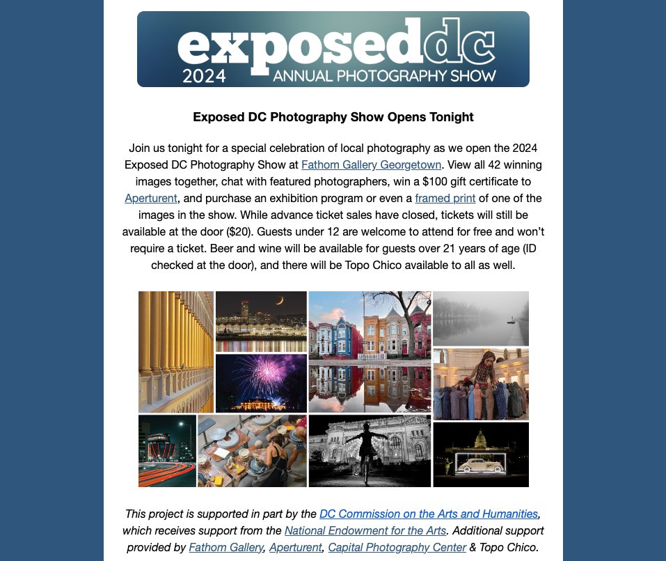 TGIF! A special edition of our newsletter today with lots of info about our show. Join us for the opening tonight, sign up for the tintype demo Sunday, check out our virtual gallery, and more!
mailchi.mp/107194060ff5/2…