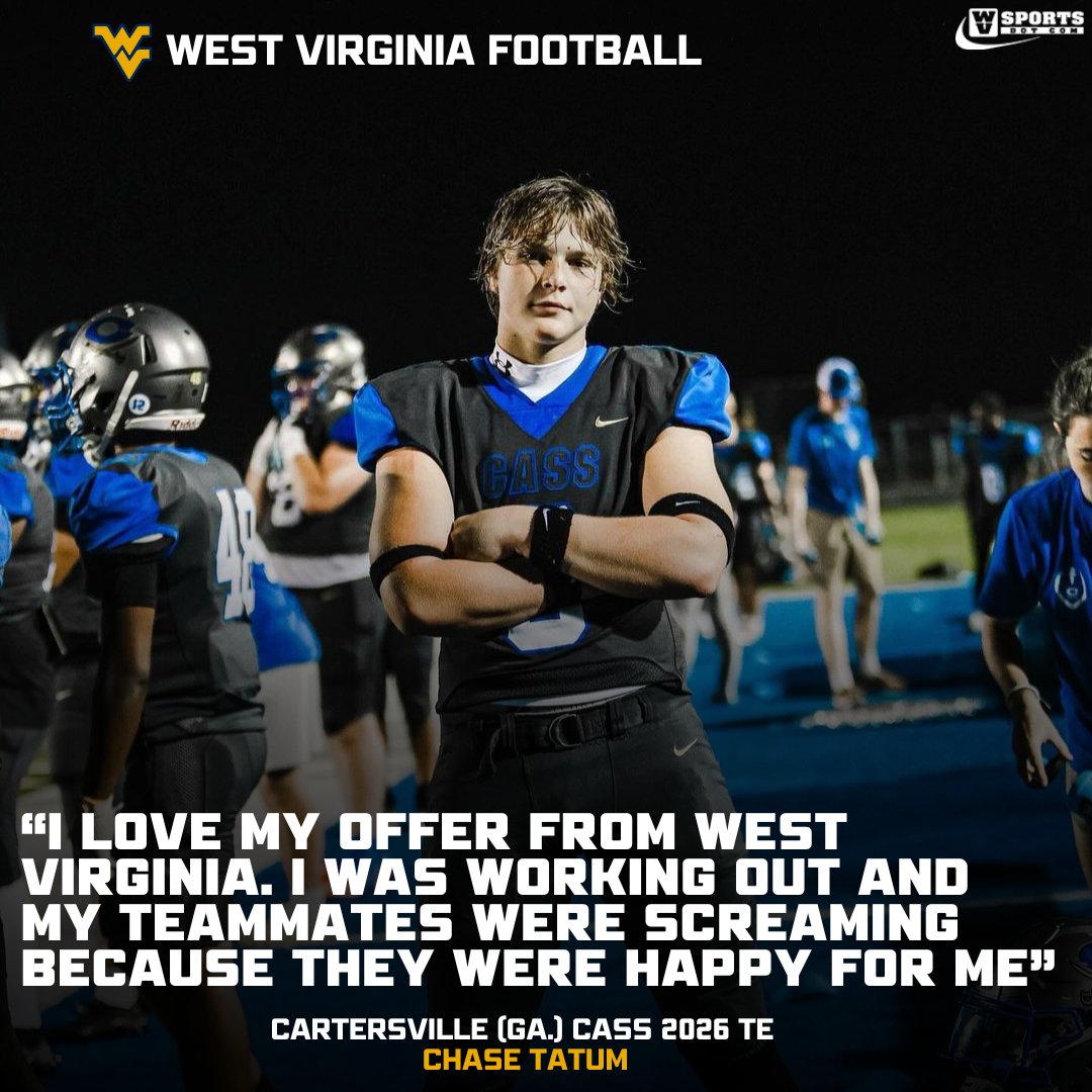 Interview: gowvu.us/xeu

Cartersville (Ga.) Cass 2026 tight end Chase Tatum was excited to receive a #WVU offer and he has a unique connection to the program. #HailWV