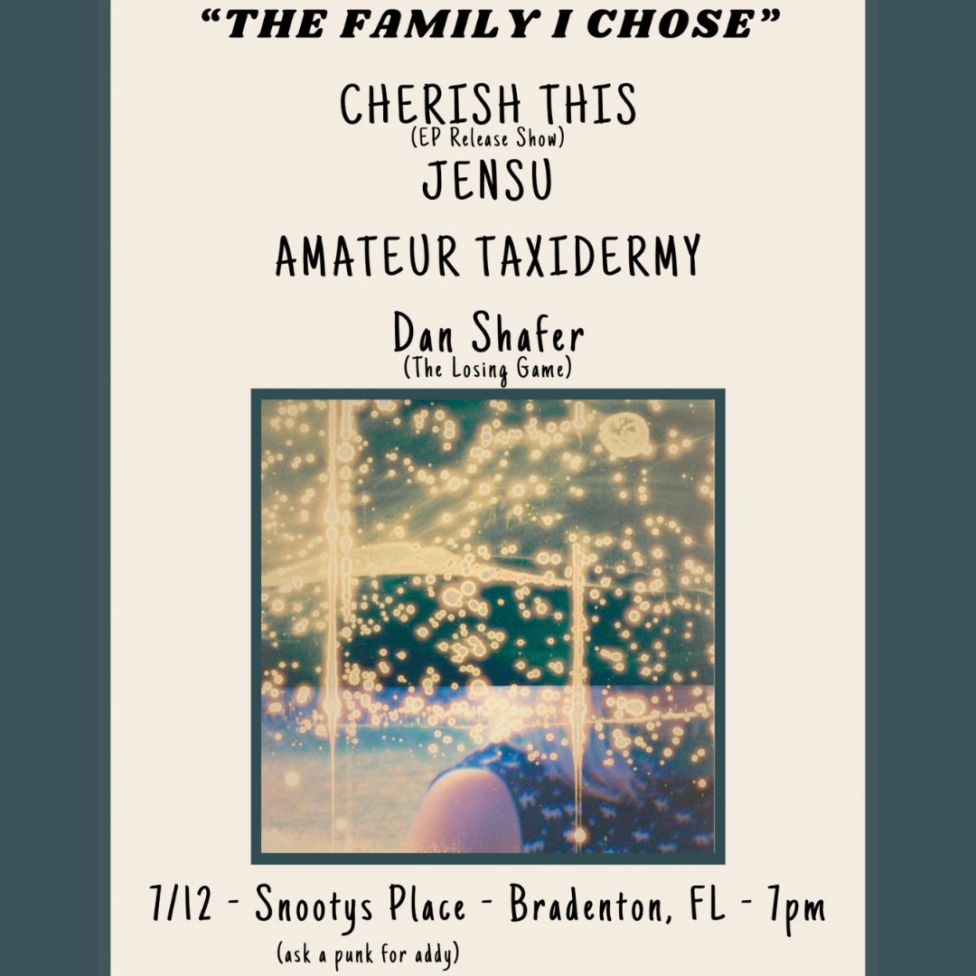 cherish_this_'s tweet photo. Our new EP “The Family I Chose” is out now.

Our EP release show is TONIGHT with our friends in Bradenton, dm for address 

Thank you so much for the many years of support, we’re so proud to share this with y’all. We can’t wait to celebrate with yall. https://t.co/5gbFZEzY9D