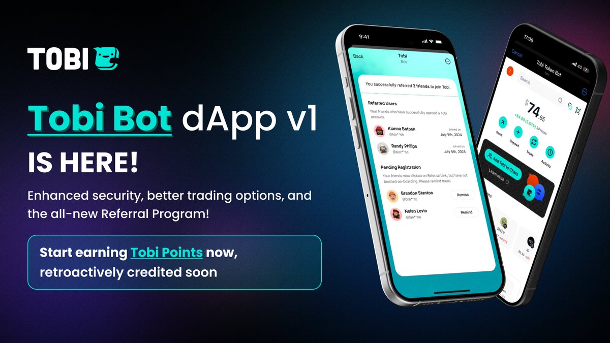 tobi_xu's tweet photo. π Tobi V1 is hereπ Enjoy enhanced security, better trading options, and our all-new Referral Program! Start earning 200% Tobi Points now (for 7 days only). Points will be retroactively credited soon πͺ #RoadToLaunch #TobiPoints #REFProgram