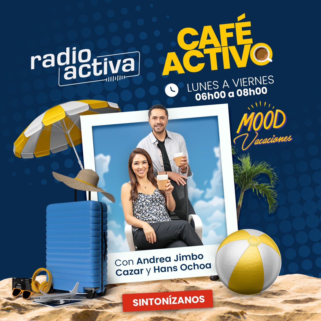 radioactiva_ec's tweet photo. 🏖️ ☀️ En este verano radioactívate con "Café Activo" todas las mañanas con Hans y Andrea, de 6:00 🕕 a 08:00 🕗. 

📻 88.5FM - CUE | 103.3FM - GYE 
🌎 https://t.co/3yGQ4fBtvw https://t.co/6RP5l5j1l4