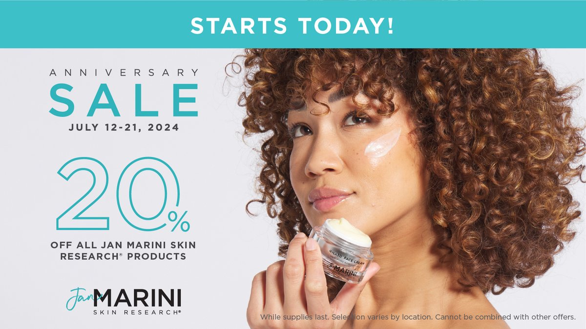 MSkinSolutions's tweet photo. Join us in celebrating 30 years of transforming skin with our Anniversary Sale! From July 12th to July 21st, SAVE 20% off all Jan Marini Skin Research products. Shop https://t.co/ltXo5G8Tm8 now! *Offer valid on full-priced products while supplies last. https://t.co/tCTzbu7W6r