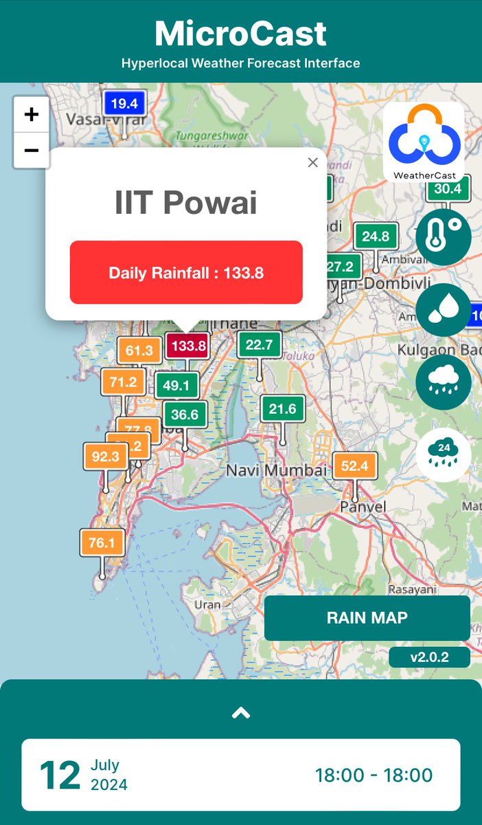 WeatherCastIN's tweet photo. ⚠️🔔 Next 24-36 hours heavy rains expected across #Mumbai.
Hyperlocal #weather #forecast now at your fingertips. 

Download our #app on #Playstore.

https://t.co/bn8SuDjLV4

#MumbaiRains https://t.co/dpvoP7suBf