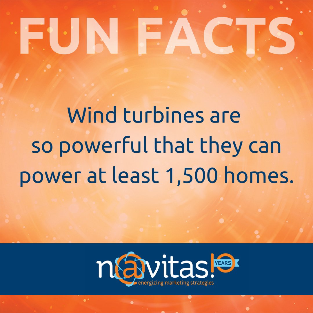 NavitasMktg's tweet image. Wind turbines convert the kinetic energy of wind into electrical energy and are very powerful! #funfacts #funfactsfriday #energy #windturbines #navitasmarketing