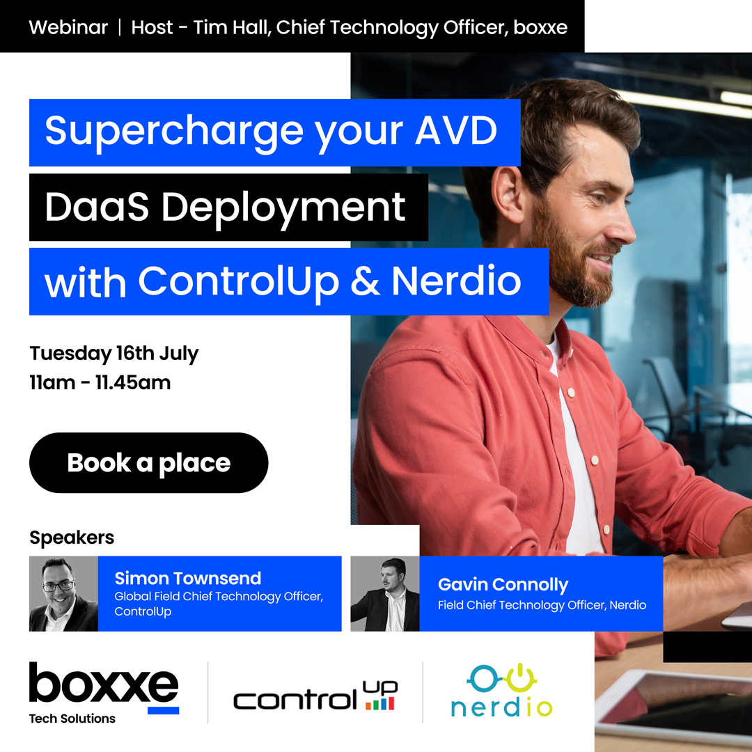 Transform your <a href="/Microsoft/">Microsoft</a> Azure Virtual Desktop (AVD) experience with <a href="/GetNerdio/">Nerdio</a> &amp; <a href="/ControlUp/">ControlUp</a>

🔹 Deploy ADV quickly
🔹 Cut Azure costs by up to 80%
🔹 Fortify security with real-time scanning
🔹 Automate fixes, cut troubleshooting time

Book webinar 🔗 boxxe.pulse.ly/r4alxdwh7f