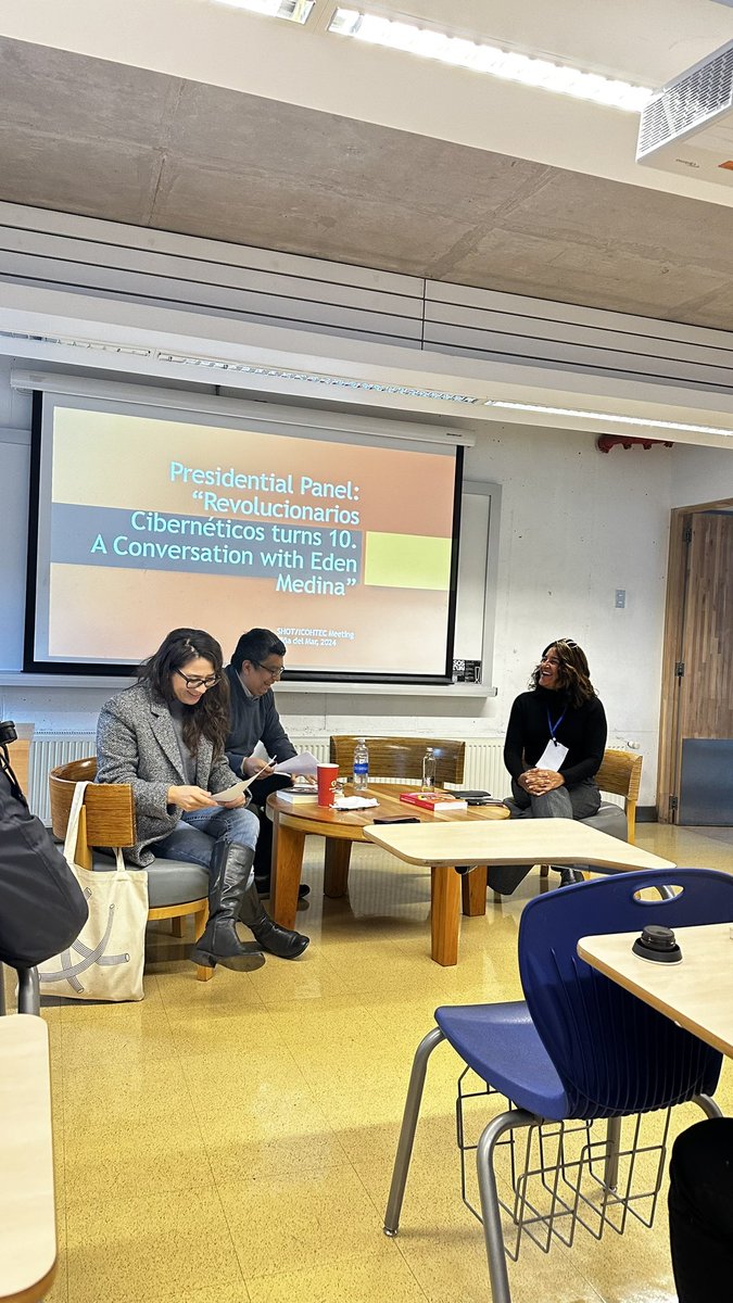 Felipe Trujillo Bilbao (@felipetrujillo) on Twitter photo Cibernéticos revolucionarios (@LomEdiciones ) by <a href="/edenmedina/">Eden Medina</a> turns 10!
About to start a presidential panel to celebrate this important STS milestone at the joint meeting <a href="/icohtec/">ICOHTEC</a> <a href="/SocHistTech/">The Society for the History of Technology (SHOT)</a>
Moderated by <a href="/joseragas/">Jose Ragas</a> (<a href="/Historia_UC/">Instituto de Historia UC</a> ) and @DJMontao1 📚📖 Cibernéticos revolucionarios (@LomEdiciones ) by <a href="/edenmedina/">Eden Medina</a> turns 10!
About to start a presidential panel to celebrate this important STS milestone at the joint meeting <a href="/icohtec/">ICOHTEC</a> <a href="/SocHistTech/">The Society for the History of Technology (SHOT)</a>
Moderated by <a href="/joseragas/">Jose Ragas</a> (<a href="/Historia_UC/">Instituto de Historia UC</a> ) and @DJMontao1 📚📖