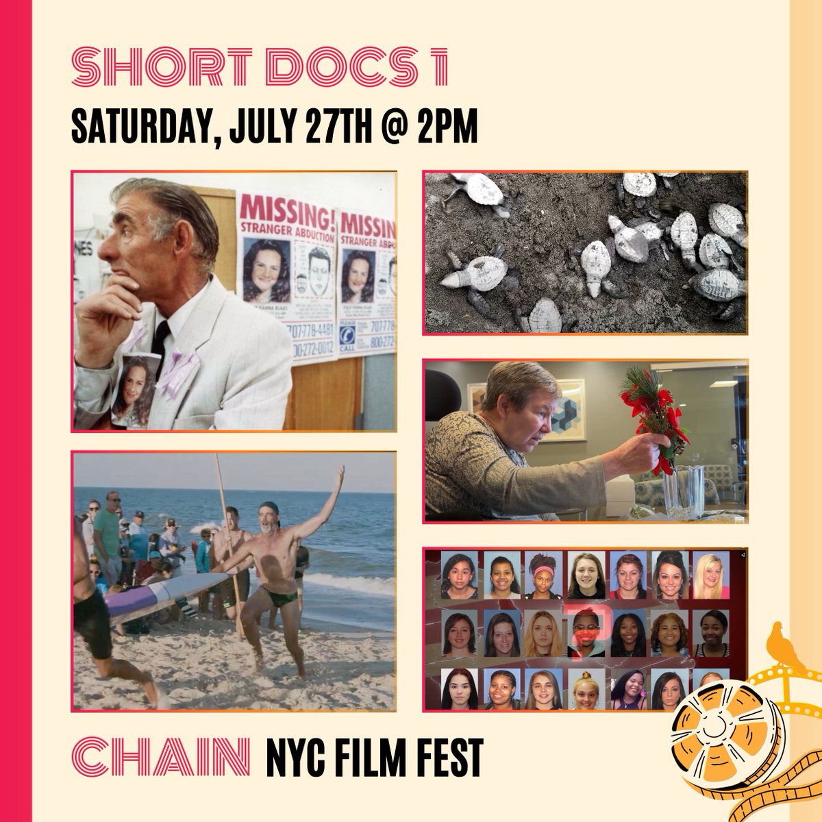 ChainFilmFest's tweet image. Short Docs 1
Sat, July 27th -2pm
Tickets: ow.ly/EII850SA1hG

Guiding Light

How the Waves Were Won 

The Other 90 Percent

Vanished in Ohio

Your Everyday Heroes of Costa Rica 
#shortdoc #filmfest #chainfilmfest #midtownnyc #nycfilm #filmfestival #costarica #nycfilmfest