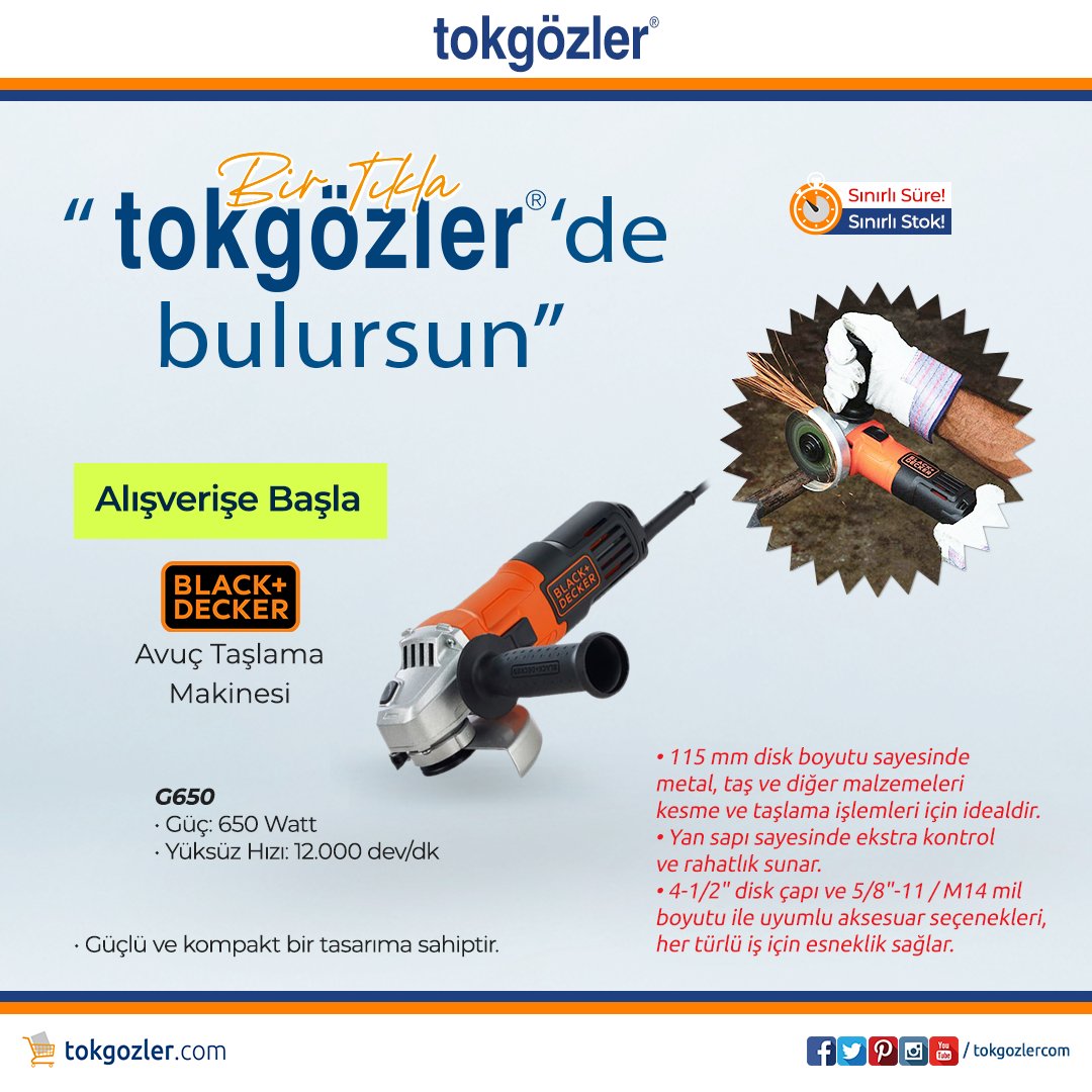 tokgozlercom's tweet image. Black+Decker G650 Avuç Taşlama Makinesi 650 Watt 115 mm ve çok daha fazlasını...
Bir Tıkla "tokgözler'de bulursun"
► tinyurl.com/blackdecker-g6…
#tokgozlercom #BlackDecker #AvuçTaşlama #Taşlama #AvuçTaşlamaMakinesi #ElektrikliElAletleri #YapıMarket #tokgözler #toko #Bursa #Türkiye