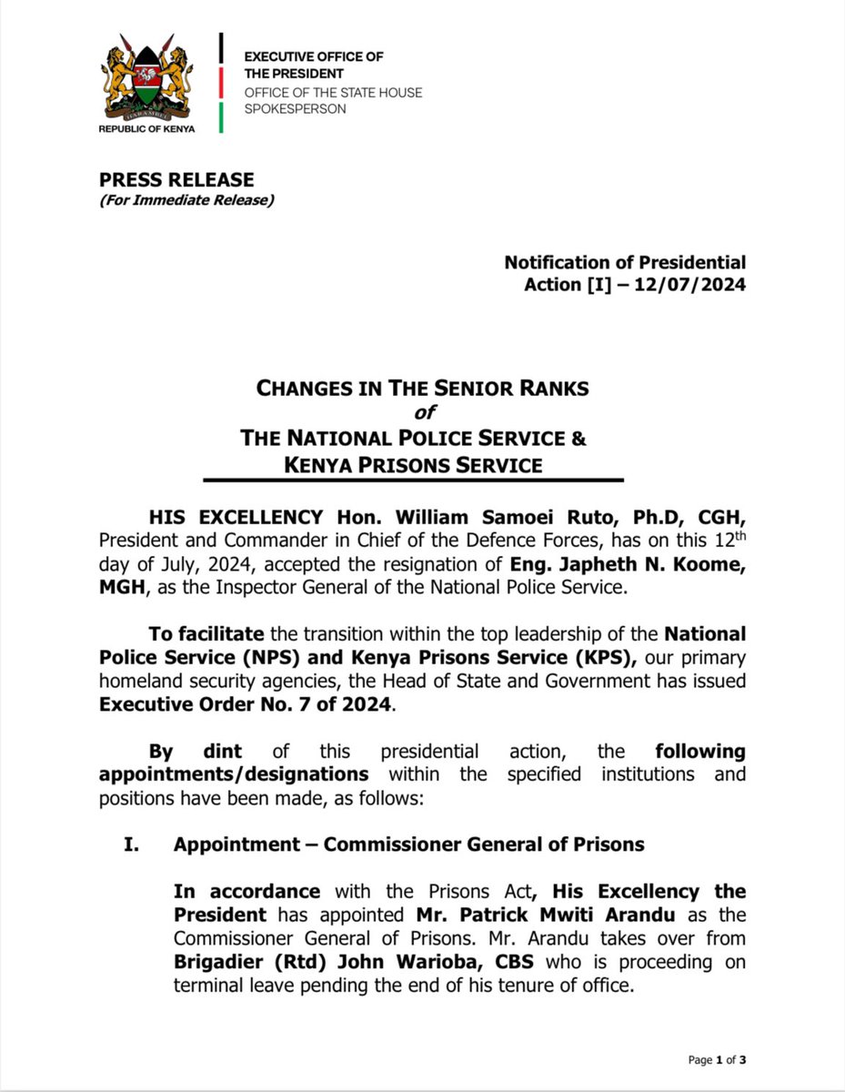 IG Koome has resigned and the inspector General of police.
#CabinetDissolved 
#IGKoomeMustGo 
#GenZ