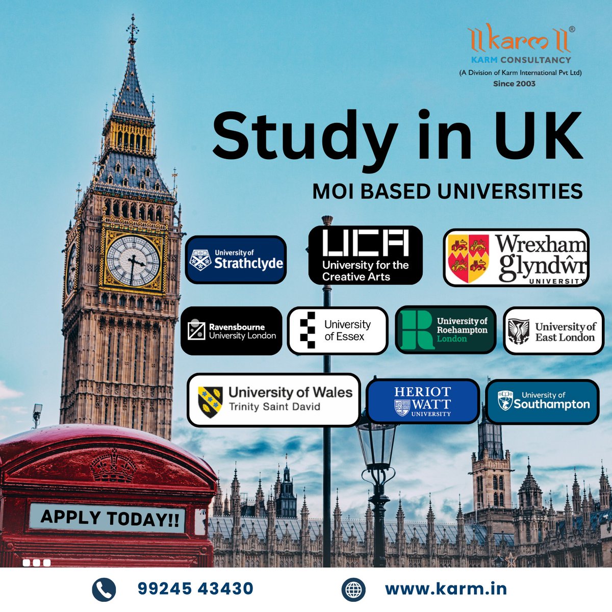 KarmConsultancy's tweet photo. Dream Bigger, Fly Higher with UK Education! 

Apply in UK universities on MOI !

📌If you have any questions about university applications or the visa process, please call us at 9924543430 or register now at https://t.co/3pZGp7qwtM. https://t.co/H9wDftco9I