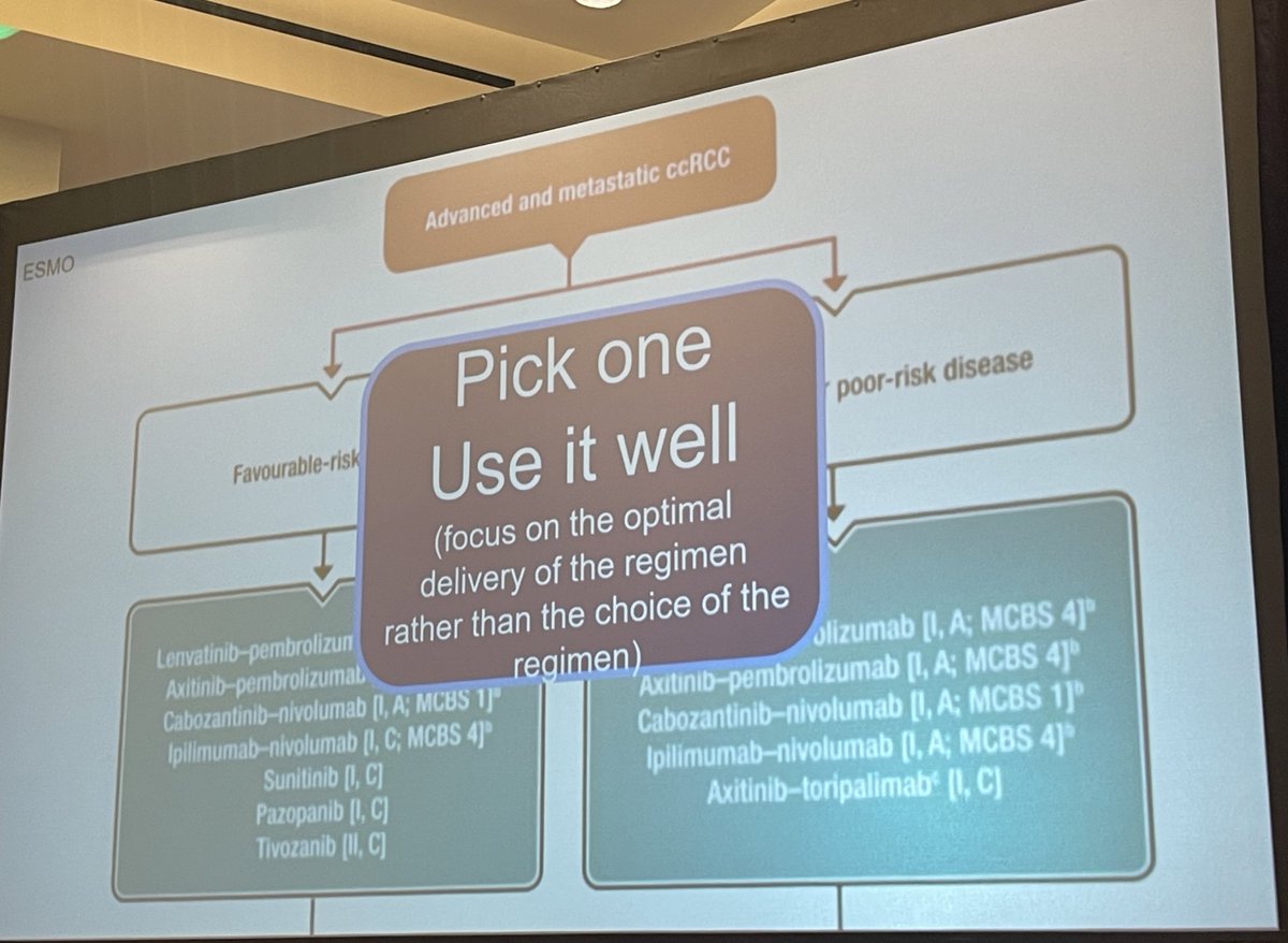 neerajaiims's tweet photo. Fantastic talk by @tompowles1 on 1st-line Rx of mRCC #kidneycancer 👉1) we have reached a plateau, 2) no data after adjuvant pembro 3) Ipi/Nivo is applicable in favorable risk pts 4)do not pursue intermittent TKI👇Tom’s final thoughts 👇#KCRS24 @kidneycan @DrChoueiri @Uromigos https://t.co/SyRlzxKuuC