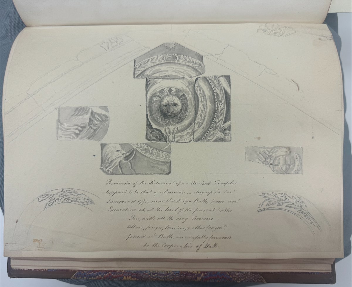 Always a treat to discover items you didn't know about when they are requested to the reading room. This Album of archaeological sketches by Adam De Cardonnel features drawings and information on the Temple of Sulis Minerva- Goddess of healing, water and curses!