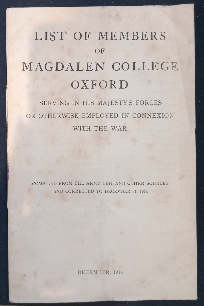 ArchiveWilson's tweet photo. Deja vu! Started listing a new collection and immediately find myself back where I started - with T.E. Lawrence!

The Lee Angas papers contain this list of Magdalen members serving in WW1 including Lawrence as a second lieutenant in Egypt in Dec 1914 https://t.co/JdQYKOLcV4