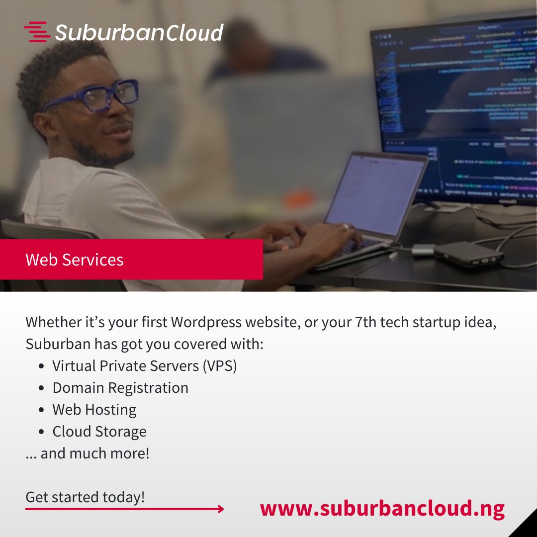SuburbanCloud's tweet photo. At Suburban Cloud, we provide a comprehensive range of web services tailored to meet the needs of every business, from budding entrepreneurs to established enterprises. https://t.co/ODoJMsj7nz
