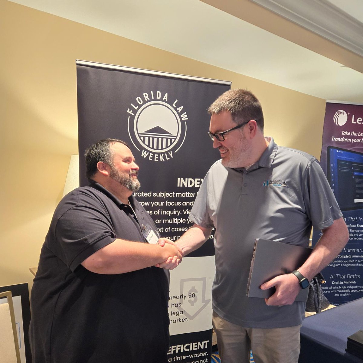 myjaxbar's tweet photo. The man, the myth, the LEGEND is in the house at the 2024 @theflabar Voluntary Bar Leaders Conference in Orlando - JBA Executive Director @craigshoup!
Craig caught up with beloved JBA sponsor Matthew Crumbaker with @FLWCaseAlert as soon as he arrived!
1/ https://t.co/gCUQJ6poqO