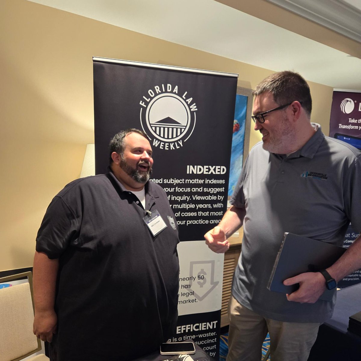 myjaxbar's tweet photo. The man, the myth, the LEGEND is in the house at the 2024 @theflabar Voluntary Bar Leaders Conference in Orlando - JBA Executive Director @craigshoup!
Craig caught up with beloved JBA sponsor Matthew Crumbaker with @FLWCaseAlert as soon as he arrived!
1/ https://t.co/gCUQJ6poqO