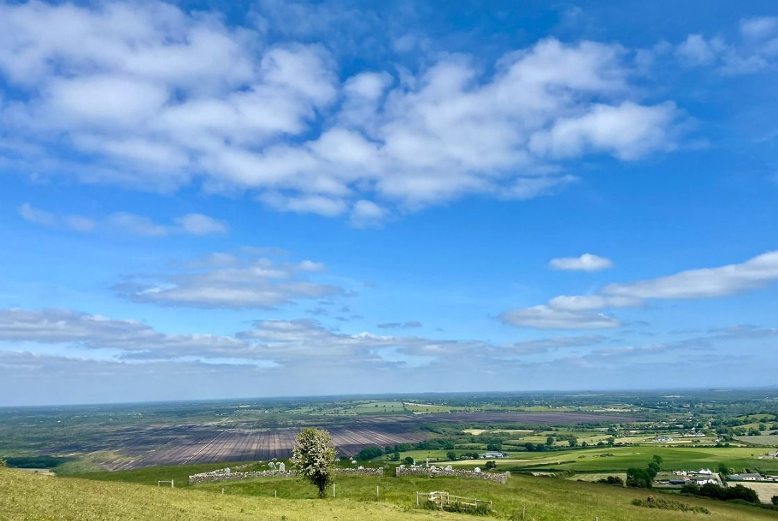 Although only 232m high, Croghan Hill provides extensive views of the surrounding countryside &amp; across the expanse of the Bog of Allen. It is said that you can see at least nine counties from the summit. 
Find more on #visitoffaly stunning scenic views at buff.ly/3RXgiL2