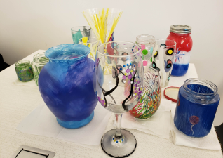 Glass + Paint = FUNctional
Any used glass container can be painted and repurposed. Enjoy the process AND the product! Join the Art Liaisons in Canton on Thursday 7/18, 12:30-1:30 for this fun glass painting workshop. See the Art Info page to sign up!