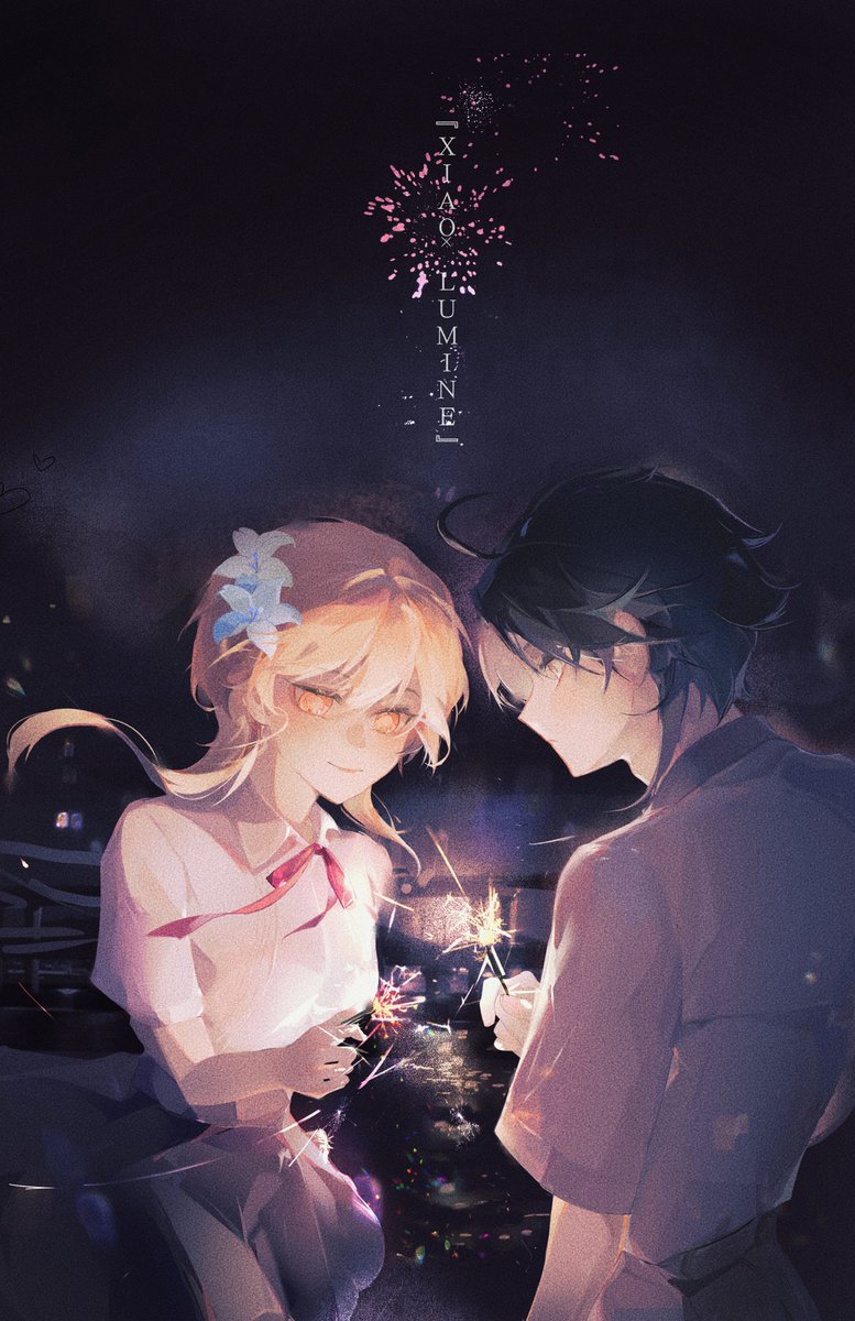 mouyiyiyiyiyi's tweet photo. 【魈荧】夏夜烟火Summer Night Fireworks
*在课下空闲之余边学边画，学到了很多，就是画的有点慢！所以最近更新慢了
I have been studying recently, so I draw slowly. Please don't worry.(⌯︎¤̴̶̷̀ω¤̴̶̷́)✧︎
#xiaolumi #xiao #lumine #原神 #GenshinImpact #魈蛍 #魈荧 #魈 #荧 https://t.co/mACEs9tIHm