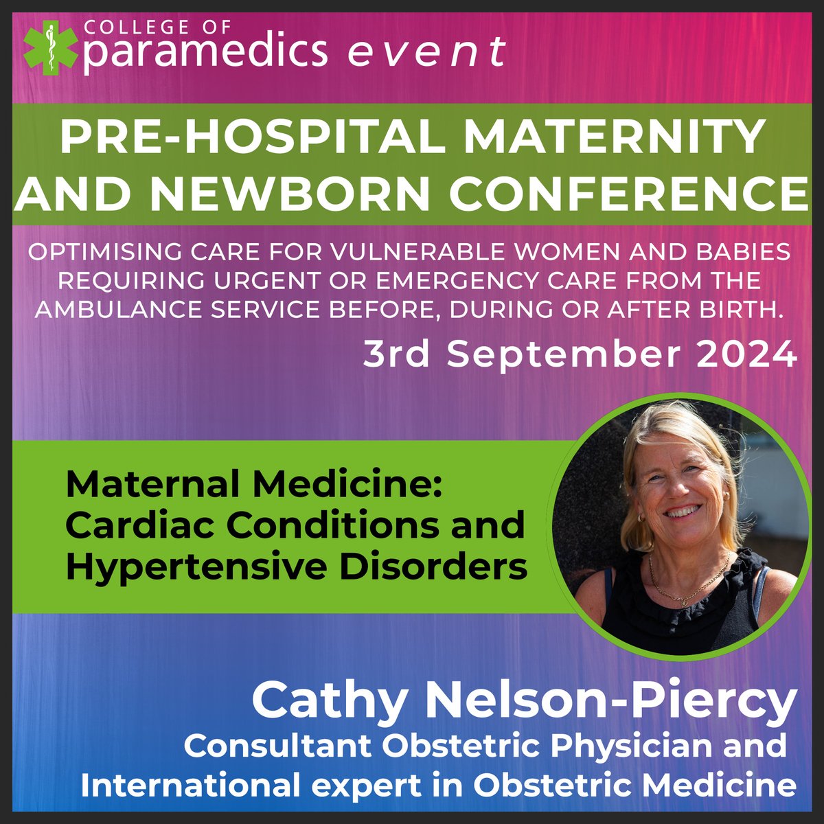 🙌 We are excited to announce Professor Cathy Nelson-Piercy, will be joining us at our Pre-Hospital Maternity and Newborn Conference to present her talk on 'Maternal Medicine: Cardiac Conditions and Hypertensive Disorders'.

Click here to book now ➡️ bit.ly/4c9YJzv