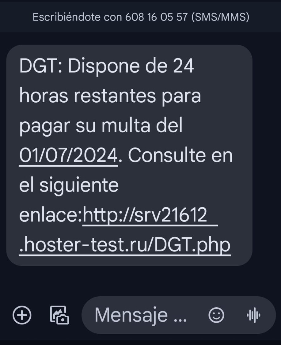 ATENCIÓN!
Mucho Cuidado si recibes un mensaje de la DGT! Debido una falla de seguridad, les robaron nuestros datos personales y ahora con ellos intentan ESTAFARTE!😱

La DGT Nunca te pedirá que pagues multas, seguros o tasas vía SMS👉Ya podría avisar a los afectados😥
COMPARTE🔄