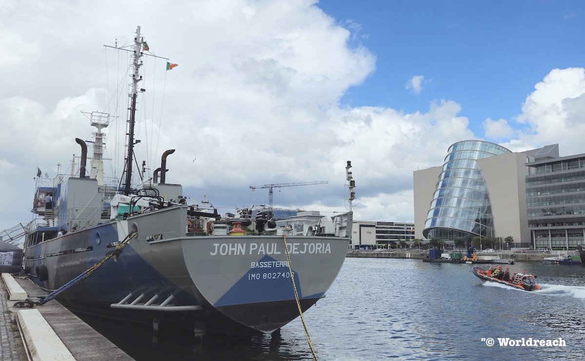 #antiwhaling boat #johnpauldejoria moored at Dublin docks last week.  It is heading on a long journey to the northern Pacific via the #articocean which is dangerous even in Summer &amp;  engage with the sometimes aggressive #JapaneseWhalers.  
Photos <a href="/WorldReachComms/">World Reach Comms</a>